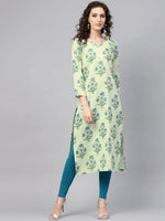 Ahika Women Festive Wear Cotton Fabric Green Color Printed Trendy Kurti