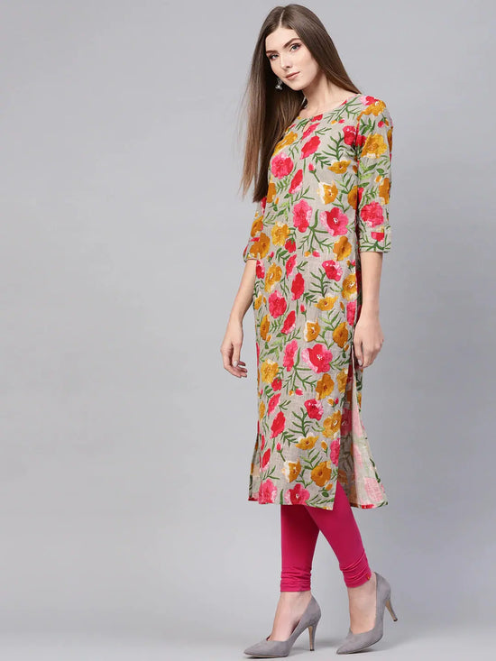 Ahika Women Printed Grey Cotton Fabric Kurti