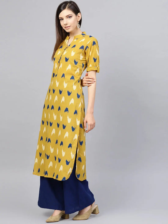 Ahika Women Mustard Color Function Wear Cotton Fabric Printed Fancy Kurti