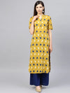 Ahika Women Mustard Color Function Wear Cotton Fabric Printed Fancy Kurti