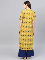 Ahika Women Mustard Color Function Wear Cotton Fabric Printed Fancy Kurti