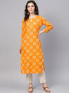 Ahika Women Casual Wear Cotton Fabric Orange Color Printed Trendy Kurti