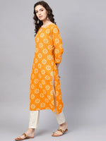 Ahika Women Casual Wear Cotton Fabric Orange Color Printed Trendy Kurti