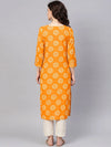 Ahika Women Casual Wear Cotton Fabric Orange Color Printed Trendy Kurti