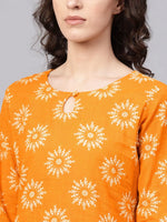 Ahika Women Casual Wear Cotton Fabric Orange Color Printed Trendy Kurti