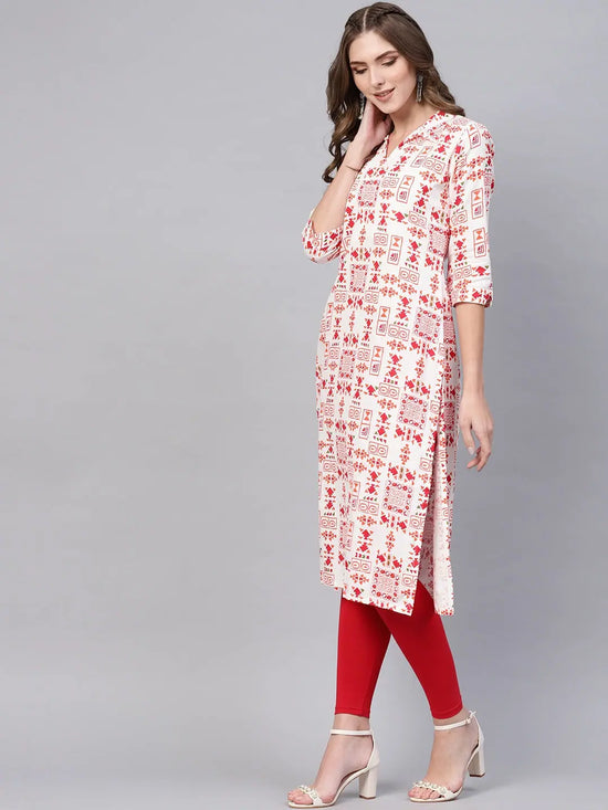 Ahika Women Cotton Fabric Off White Color Printed Trendy Kurti