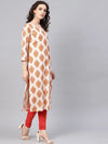 Ahika Women Beige Color Cotton Fabric Printed Fancy Kurti