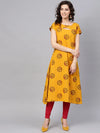 Ahika Women Mustard Color Cotton Fabric Printed Fancy Kurta