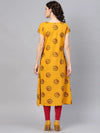 Ahika Women Mustard Color Cotton Fabric Printed Fancy Kurta