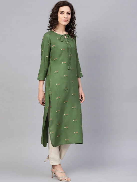 Ahika Women Green Color Printed Fancy Kurti