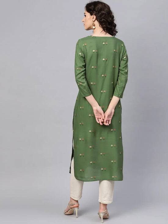 Ahika Women Green Color Printed Fancy Kurti