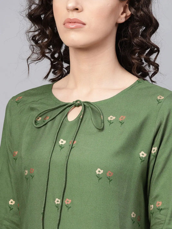 Ahika Women Green Color Printed Fancy Kurti