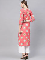 Ahika Women Regular Wear Cotton Fabric Printed Pink Color Simple Kurti