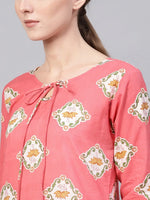 Ahika Women Regular Wear Cotton Fabric Printed Pink Color Simple Kurti