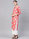 Ahika Women Regular Wear Cotton Fabric Printed Pink Color Simple Kurti