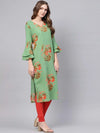 Ahika Women Regular Wear Cotton Fabric Printed Sea Green Color Simple Kurti