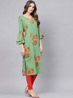 Ahika Women Regular Wear Cotton Fabric Printed Sea Green Color Simple Kurti