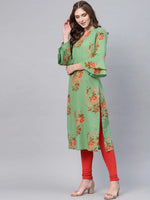 Ahika Women Regular Wear Cotton Fabric Printed Sea Green Color Simple Kurti