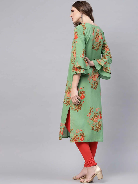 Ahika Women Regular Wear Cotton Fabric Printed Sea Green Color Simple Kurti