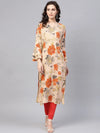 Ahika Women Occasion Wear Cotton Fabric Printed Stylish Chikoo Color Kurti