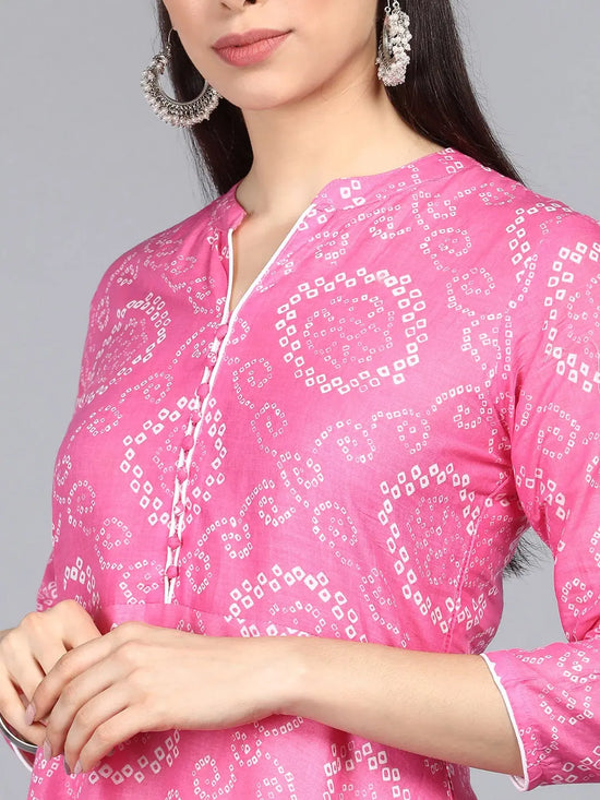 Ahika Women Function Wear Pink Color Printed Fancy Kurti