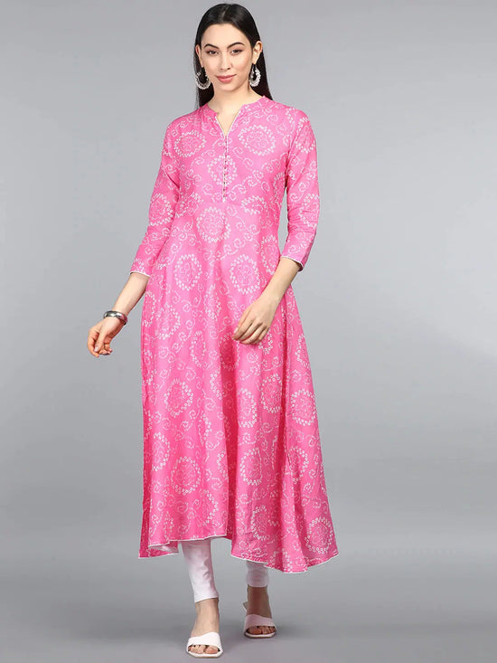 Ahika Women Function Wear Pink Color Printed Fancy Kurti