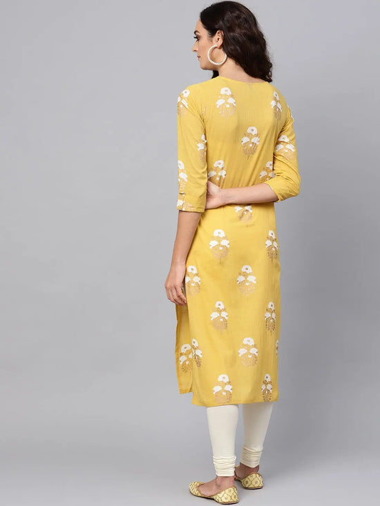 Ahika Women Yellow Color Function Wear Cotton Fabric Printed Fancy Kurti