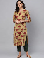 Ahika Women Cream Color Function Wear Cotton Fabric Printed Fancy Kurti