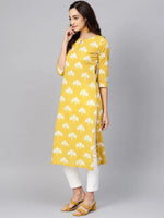 Ahika Women Function Wear Yellow Color Printed Fancy Kurti