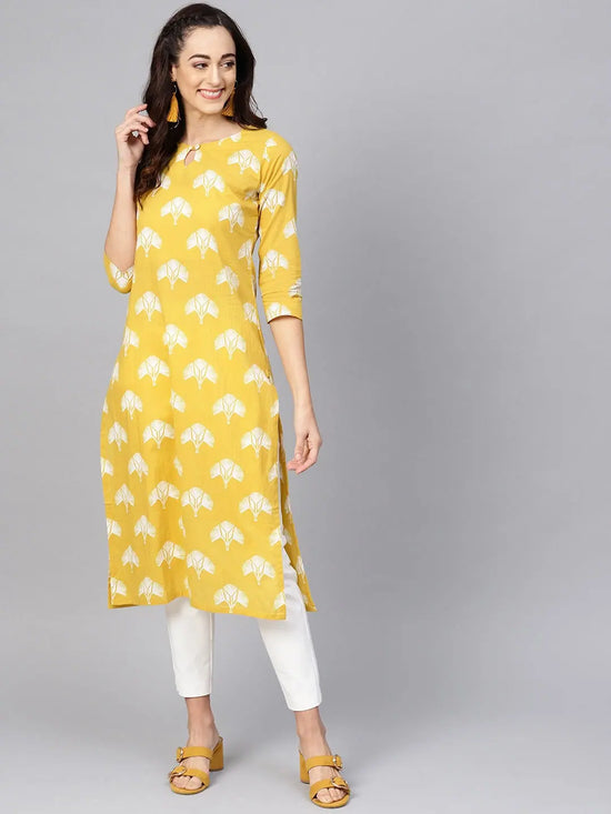 Ahika Women Function Wear Yellow Color Printed Fancy Kurti