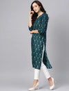 Ahika Women Casual Wear Cotton Fabric Teal Color Printed Trendy Kurti