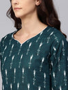 Ahika Women Casual Wear Cotton Fabric Teal Color Printed Trendy Kurti