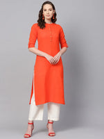 Ahika Women Function Wear Orange Color Printed Fancy Kurti