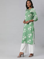 Ahika Women Cotton Green Floral Printed Straight Kurta