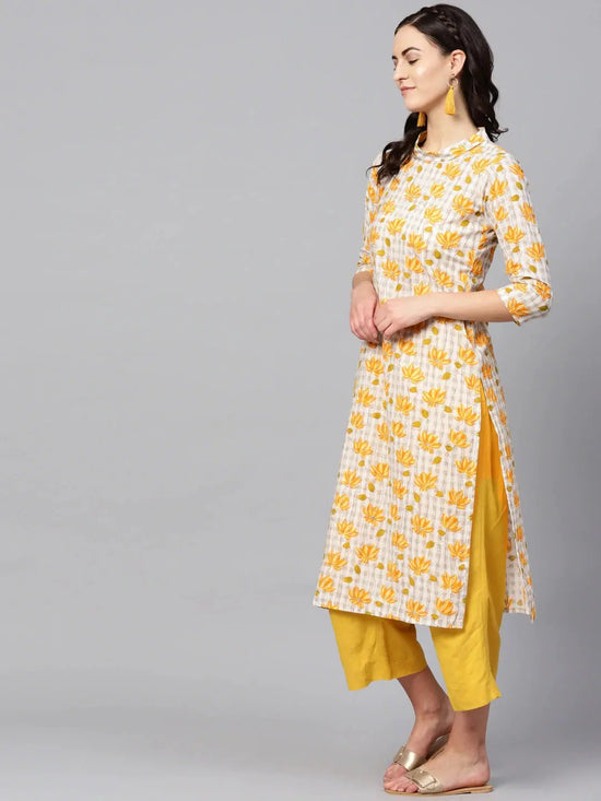 Ahika Women Daily Wear Yellow Color Cotton Fabric Printed Kurti