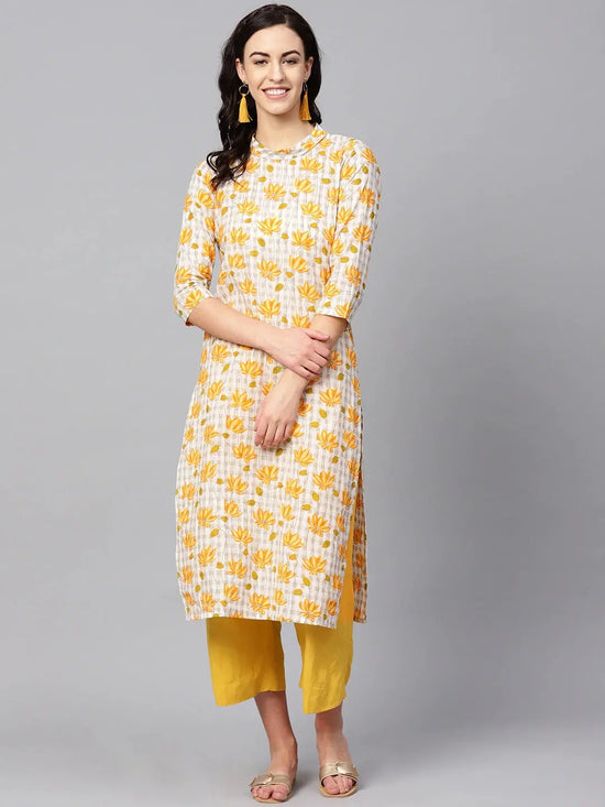 Ahika Women Daily Wear Yellow Color Cotton Fabric Printed Kurti