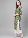 Ahika Women Cotton Fabric Mehendi Green Printed Fancy Daily Wear Kurti