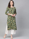 Ahika Women Cotton Fabric Mehendi Green Printed Fancy Daily Wear Kurti