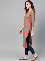 Ahika Women Cotton Fabric Trendy Festive Wear Orange Printed Kurti