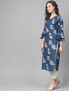 Ahika Women Cotton Printed Simple Function Wear Navy Blue Color Kurti