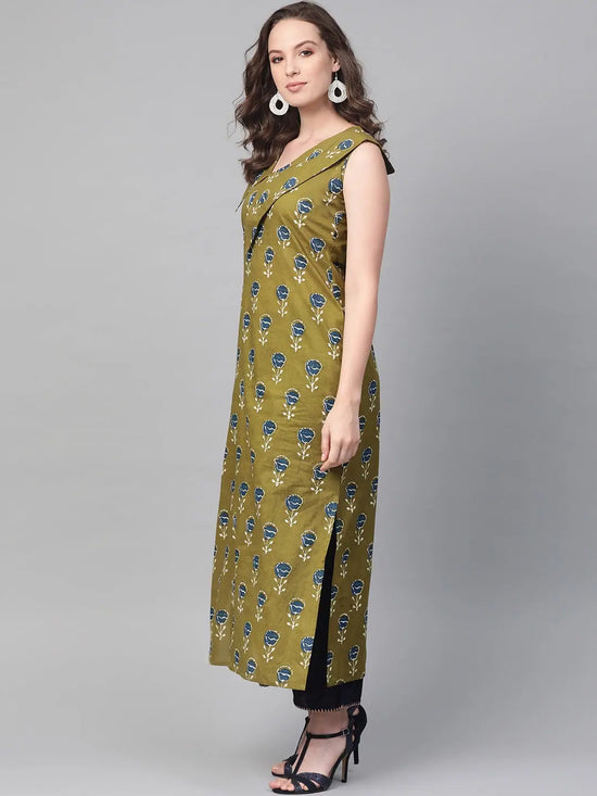 Ahika Women Cotton Fabric Trendy Festive Wear Mehendi Green Color Kurti