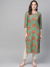 Ahika Women Cotton Fabric Rama Green Color Fancy Daily Wear Kurti