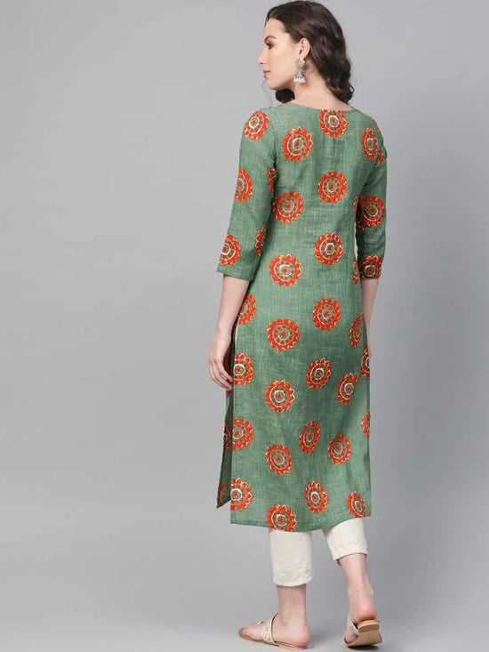 Ahika Women Cotton Fabric Rama Green Color Fancy Daily Wear Kurti