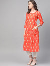 Ahika Women Cotton Fabric Orange Color Printed Fancy Daily Wear Kurti