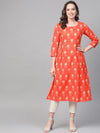 Ahika Women Cotton Fabric Orange Color Printed Fancy Daily Wear Kurti