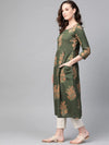 Ahika Women Cotton Fabric Trendy Festive Wear Green Color Printed Kurti