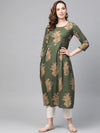 Ahika Women Cotton Fabric Trendy Festive Wear Green Color Printed Kurti