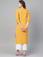 Ahika Women Cotton Fabric Yellow Color Printed Fancy Daily Wear Kurti