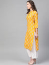 Ahika Women Cotton Fabric Yellow Color Printed Fancy Daily Wear Kurti