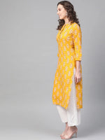 Ahika Women Cotton Fabric Yellow Color Printed Fancy Daily Wear Kurti